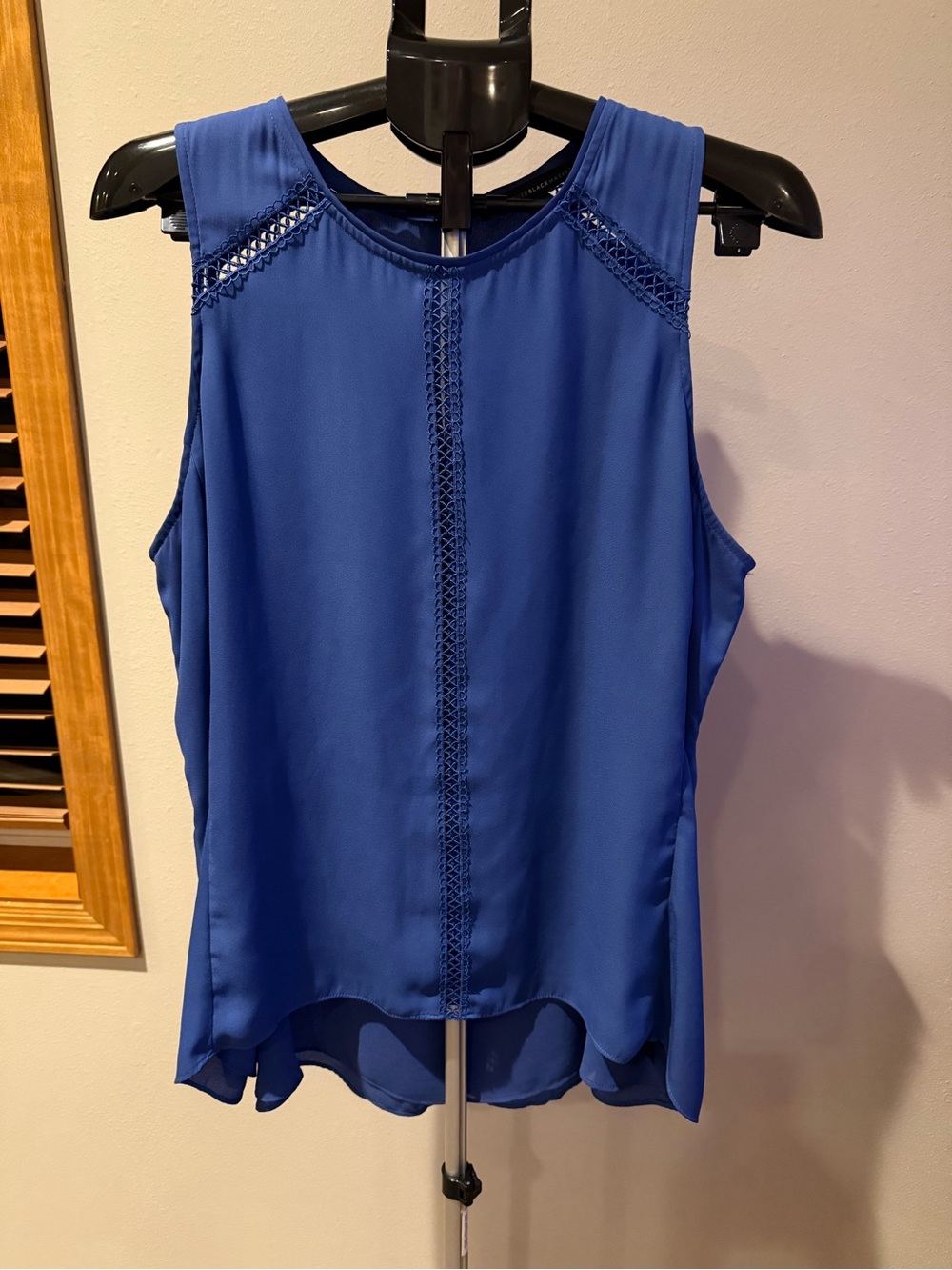 White House Black Market Royal Blue Sleeveless Crochet-Trim Tank